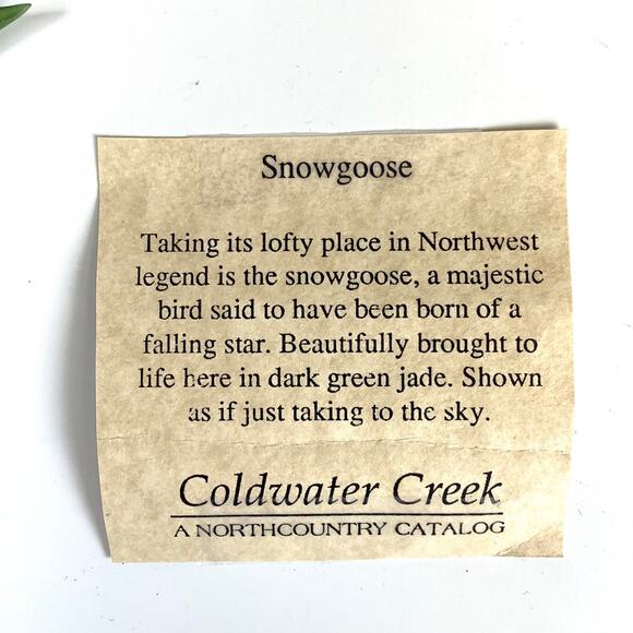 Vintage Coldwater Creek Hand Carved Snow Goose Dark Green Jade Brooch Pin - Picture 5 of 5